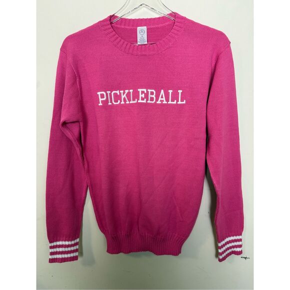 The Bubble Pickleball Sweater Medium Pink & White  Crewneck Preppy Country Club - Picture 1 of 3